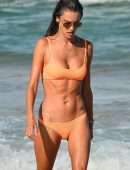 Alessandra Ambrosio in Orange Bikini on the Beach in Florianopolis
