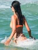 Alessandra Ambrosio in Orange Bikini on the Beach in Florianopolis