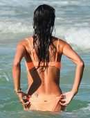 Alessandra Ambrosio in Orange Bikini on the Beach in Florianopolis