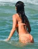 Alessandra Ambrosio in Orange Bikini on the Beach in Florianopolis