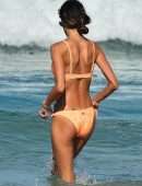 Alessandra Ambrosio in Orange Bikini on the Beach in Florianopolis