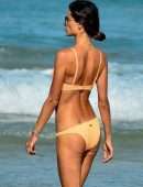 Alessandra Ambrosio in Orange Bikini on the Beach in Florianopolis