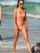 Alessandra Ambrosio in Orange Bikini on the Beach in Florianopolis