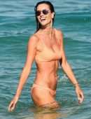 Alessandra Ambrosio in Orange Bikini on the Beach in Florianopolis