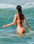 Alessandra Ambrosio in Orange Bikini on the Beach in Florianopolis