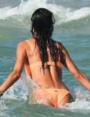 Alessandra Ambrosio in Orange Bikini on the Beach in Florianopolis
