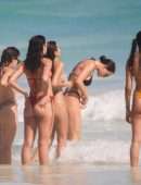 Dua Lipa Booty Red Thong BIkini on the Beach in Tulum