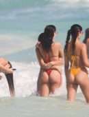 Dua Lipa Booty Red Thong BIkini on the Beach in Tulum