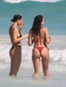 Dua Lipa Booty Red Thong BIkini on the Beach in Tulum