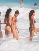 Dua Lipa Booty Red Thong BIkini on the Beach in Tulum