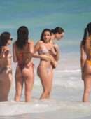 Dua Lipa Booty Red Thong BIkini on the Beach in Tulum