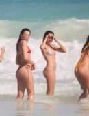Dua Lipa Booty Red Thong BIkini on the Beach in Tulum