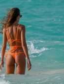 Izabel Goulart Booty in Orange Bikini on the Beach in St. Barts