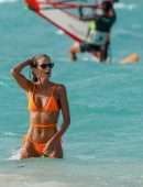 Izabel Goulart Booty in Orange Bikini on the Beach in St. Barts