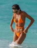 Izabel Goulart Booty in Orange Bikini on the Beach in St. Barts