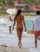 Izabel Goulart Booty in Orange Bikini on the Beach in St. Barts