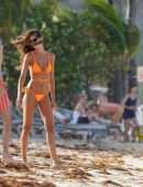 Izabel Goulart Booty in Orange Bikini on the Beach in St. Barts