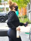 Jennifer Lopez Booty in Black Leggings at a Gym in Miami