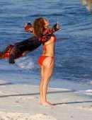 Jennifer Lopez Booty in Red Bikini at the Beach in Turk and Caicos