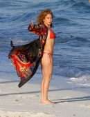 Jennifer Lopez Booty in Red Bikini at the Beach in Turk and Caicos