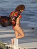 Jennifer Lopez Booty in Red Bikini at the Beach in Turk and Caicos