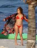 Jennifer Lopez Booty in Red Bikini at the Beach in Turk and Caicos