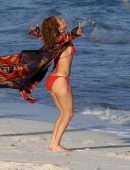 Jennifer Lopez Booty in Red Bikini at the Beach in Turk and Caicos