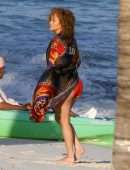 Jennifer Lopez Booty in Red Bikini at the Beach in Turk and Caicos