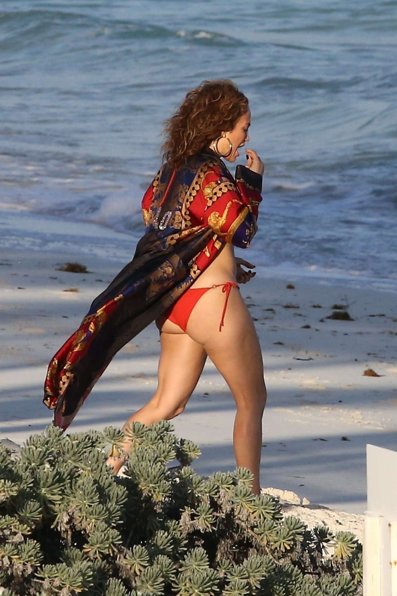 Jennifer Lopez Booty in Red Bikini at the Beach in Turk and Caicos