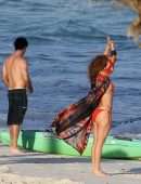 Jennifer Lopez Booty in Red Bikini at the Beach in Turk and Caicos