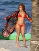 Jennifer Lopez Booty in Red Bikini at the Beach in Turk and Caicos