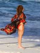 Jennifer Lopez Booty in Red Bikini at the Beach in Turk and Caicos