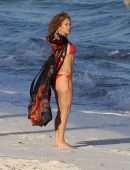 Jennifer Lopez Booty in Red Bikini at the Beach in Turk and Caicos