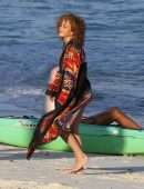 Jennifer Lopez Booty in Red Bikini at the Beach in Turk and Caicos