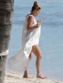 Jennifer Lopez Booty in a Black Swimsuit on the Beach in Turks and Caicos