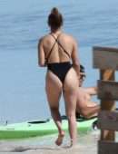 Jennifer Lopez Booty in a Black Swimsuit on the Beach in Turks and Caicos