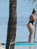 Jennifer Lopez Booty in a Black Swimsuit on the Beach in Turks and Caicos