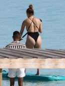Jennifer Lopez Booty in a Black Swimsuit on the Beach in Turks and Caicos