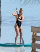 Jennifer Lopez Booty in a Black Swimsuit on the Beach in Turks and Caicos