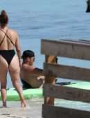 Jennifer Lopez Booty in a Black Swimsuit on the Beach in Turks and Caicos