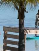 Jennifer Lopez Booty in a Black Swimsuit on the Beach in Turks and Caicos