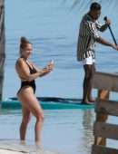 Jennifer Lopez Booty in a Black Swimsuit on the Beach in Turks and Caicos