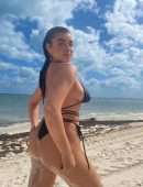 Kalani Hilliker Booty in Black Bikini at the Beach