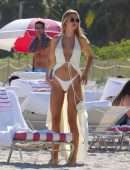 Kimberley Garner Booty in Tiny White Thong Bikini on the Beach in Miami