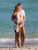 Kimberley Garner Booty in Tiny White Thong Bikini on the Beach in Miami