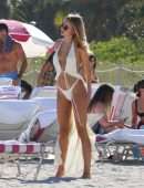 Kimberley Garner Booty in Tiny White Thong Bikini on the Beach in Miami