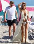 Kimberley Garner Booty in Tiny White Thong Bikini on the Beach in Miami