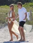 Kimberley Garner Booty in Tiny White Thong Bikini on the Beach in Miami