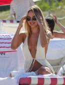 Kimberley Garner Booty in Tiny White Thong Bikini on the Beach in Miami