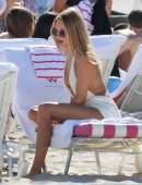 Kimberley Garner Booty in Tiny White Thong Bikini on the Beach in Miami